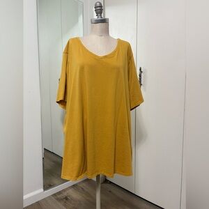 Terra & Sky Mustard Yellow V Neck Tunic Top Short Sleeve Relaxed Woman Plus 3X